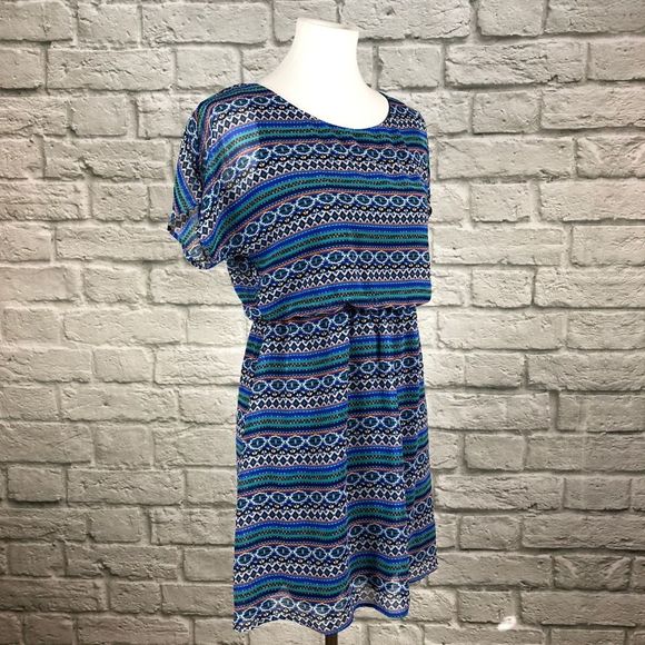 Lush Blue Ikat Open Back Dress - Picture 3 of 4